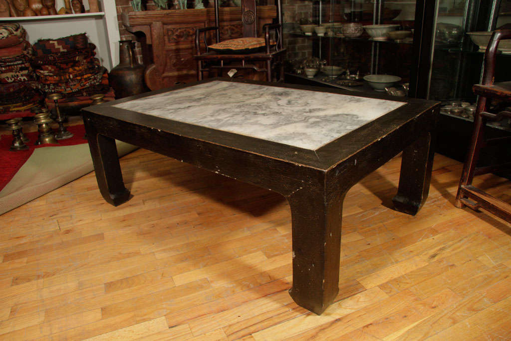 Ming Style Elmwood Coffee Table w/ Stone Top